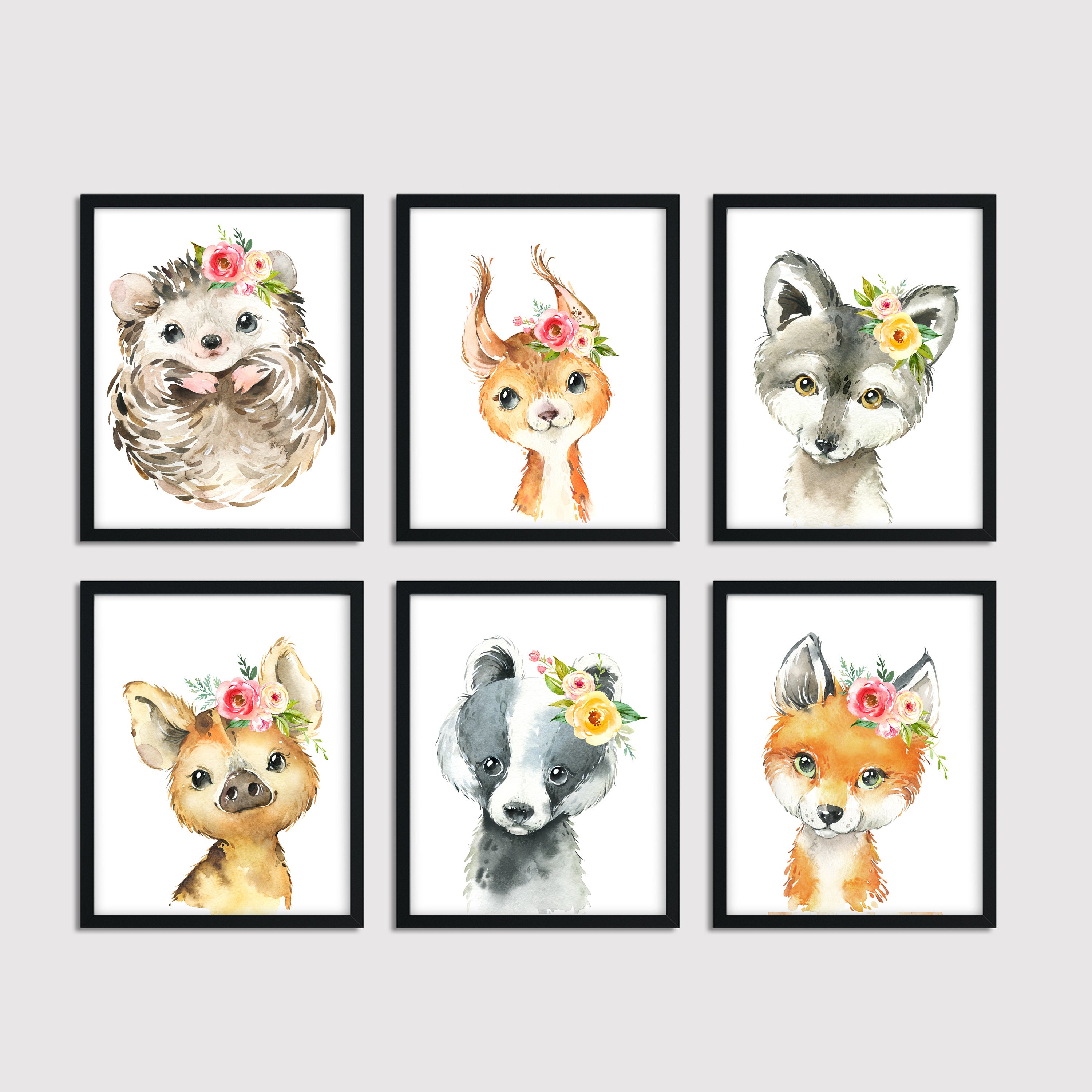 Forest Animal Prints, Baby Nursery Art, Woodland Animals Room Decor, Art