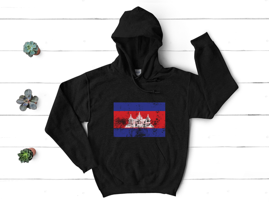Vintage Style Cambodia Cambodian Pride Flag Hoodie, Funny Hooded Sweatshirt, Birthday Gifts For Men & Women