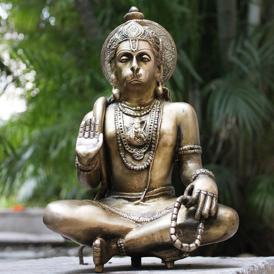 Vintage Brass Sculpture Of Hanuman - Devotee Lord Rama. Ht 30 cm X W20 D15 cm, Religious Home Decor, Vanara Ram, Hindu Deity