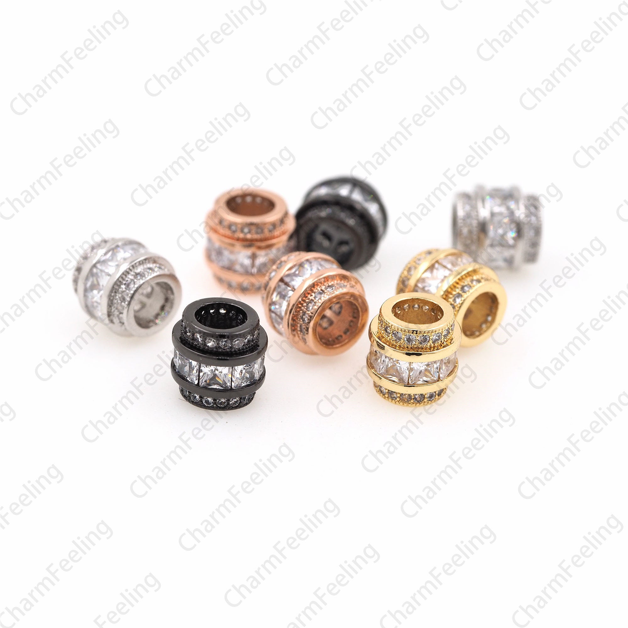 Cz Barrel Spacer Beads, Cubic Zirconia Bracelet Necklace Beaded Accessories 99.5mm Hole 5mm 1Pcs
