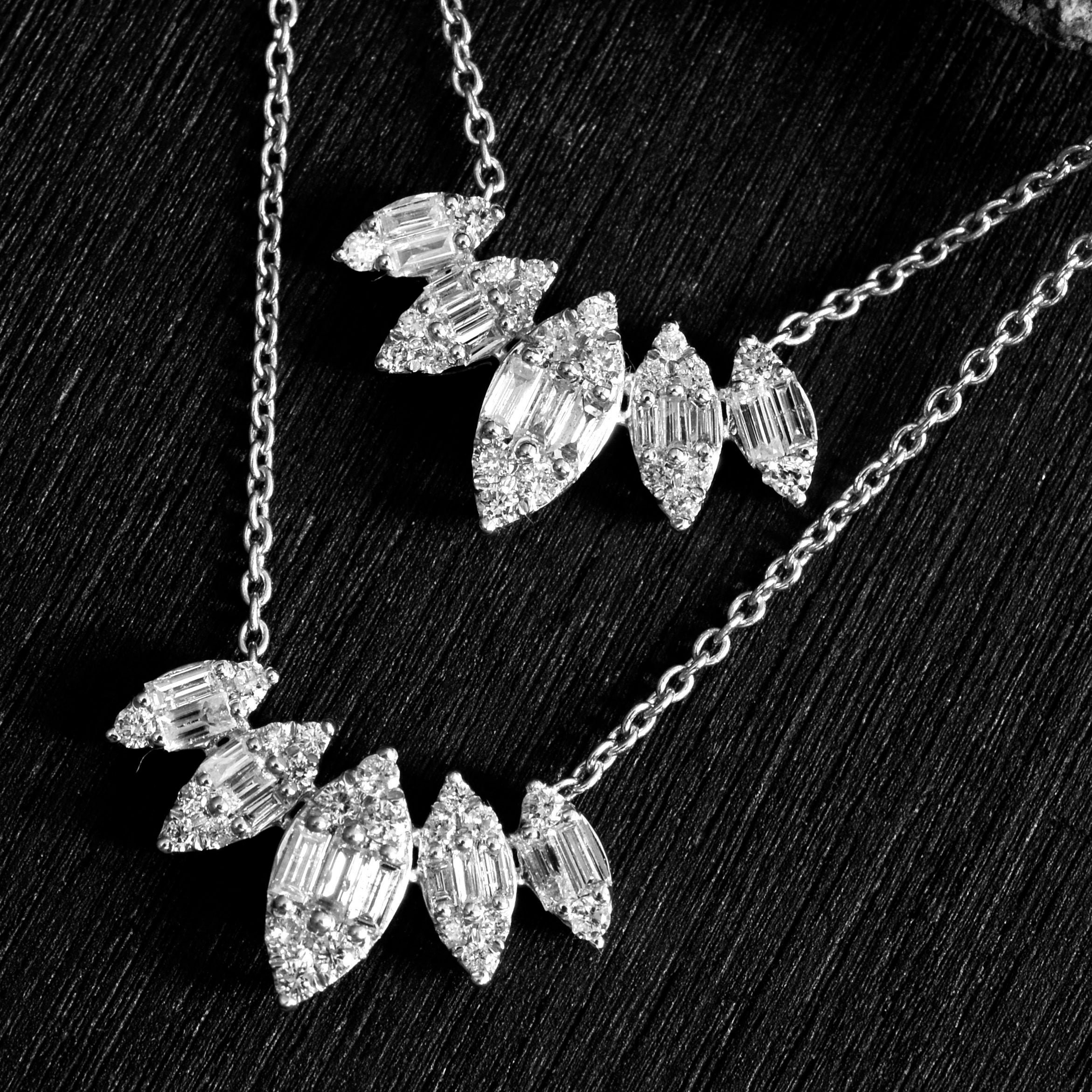 14K White Gold Double Layered Necklace 1.80 Ct Natural Diamond | Si Clarity Hi Color Handmade Jewelry For Women