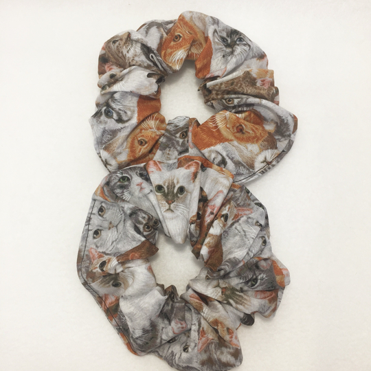 2 Kitty Cat Scrunchies~Hair Ties, Top Knot, Messy Bun, Hair Scrunchies, Scrunchie Holder~ Scrunchy, 90's Fashion, #626