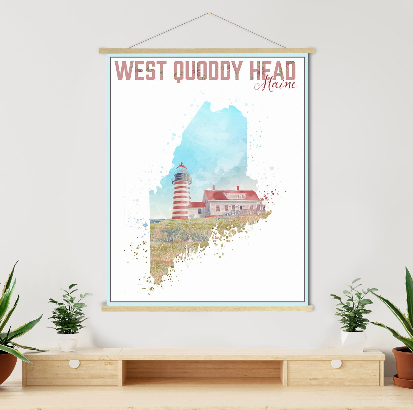 West Quoddy Head Maine Watercolor Illustration Print | Magnetic Poster Frame Printed Marketplace