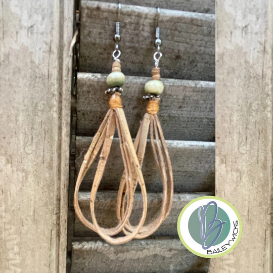 Boho Earrings, Dangle Drop Cork Earrings