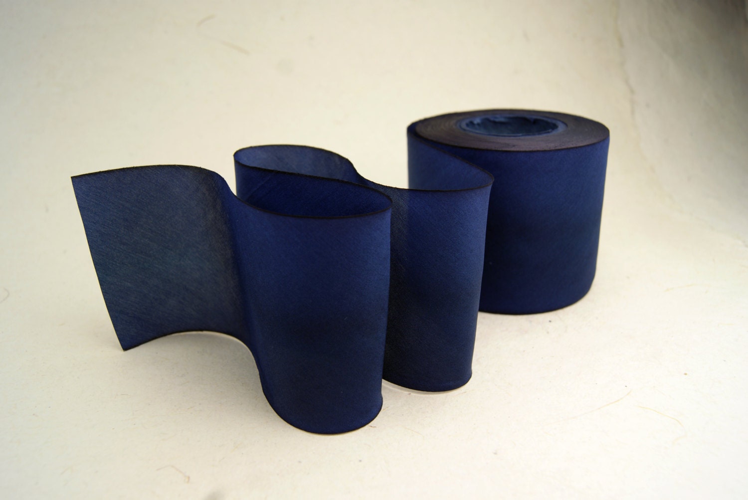 Hand Dyed Silk Ribbon 2.5 62mm Blend 063 Navy Dark Blue - 3 Yard Bias Cut Length