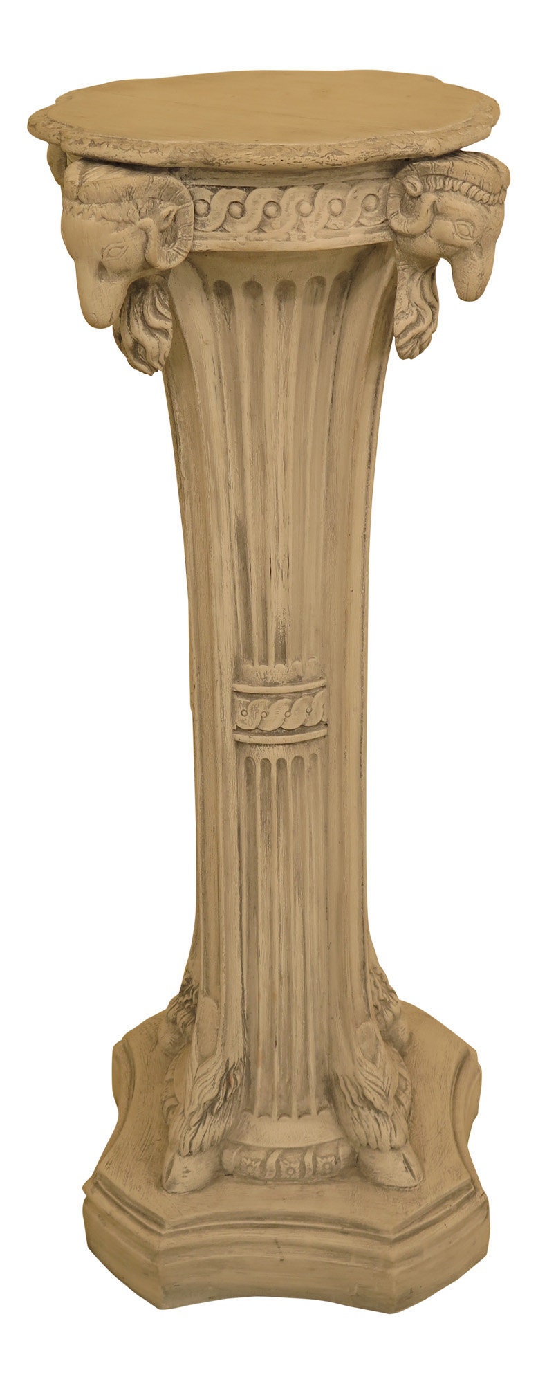 30543Ec Paint Decorated Carved Pedestal W. Rams Heads