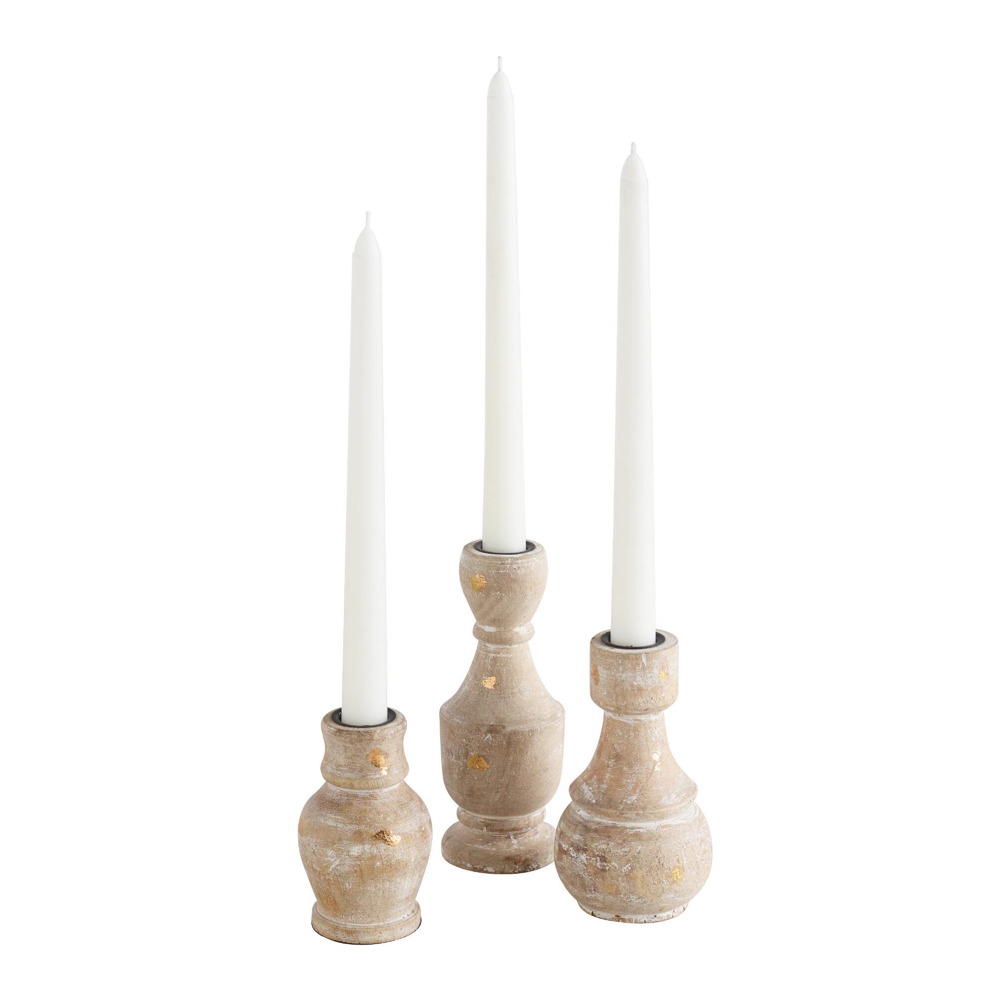 Whitewash And Gold Bottle Taper Candle Holders Set Of 3 by World Market