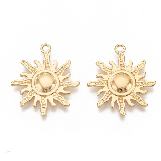 5 Pcs Gold Sun Necklace, Solar Celestial Star Necklace Charm, Real 18K Plated, Charm