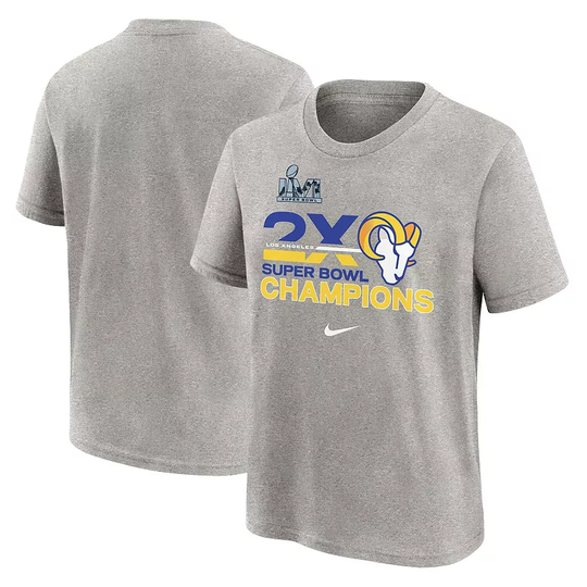Youth Nike Heathered Gray Los Angeles Rams 2-Time Super Bowl Champions T-Shirt, Boy's, Size: YTH Medium, Grey