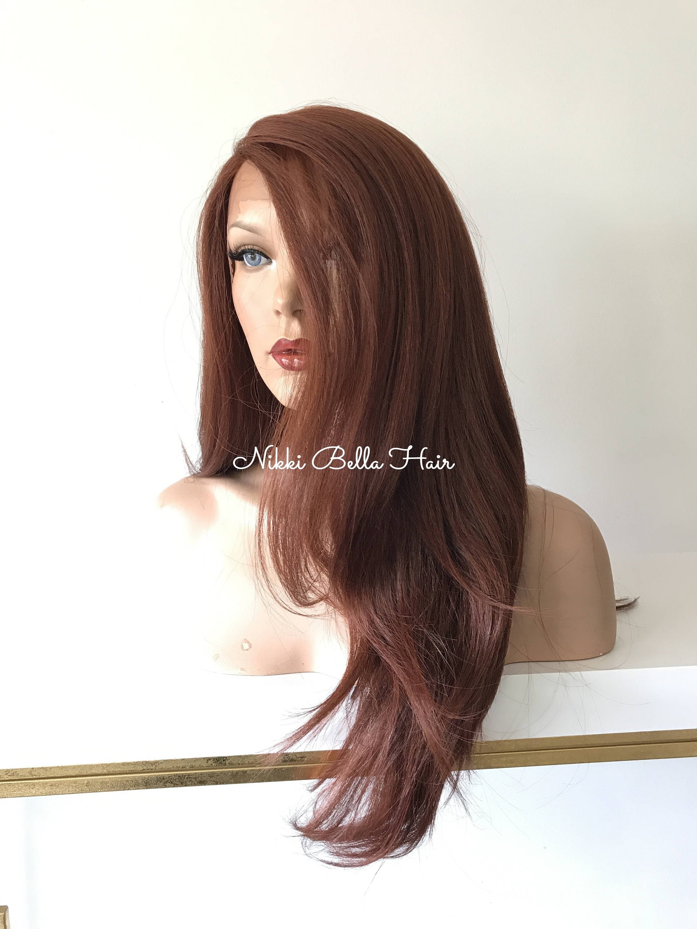 Red Premium' Silk Human Hair Blend Multi Parting Lace Front Wig 24' 41722