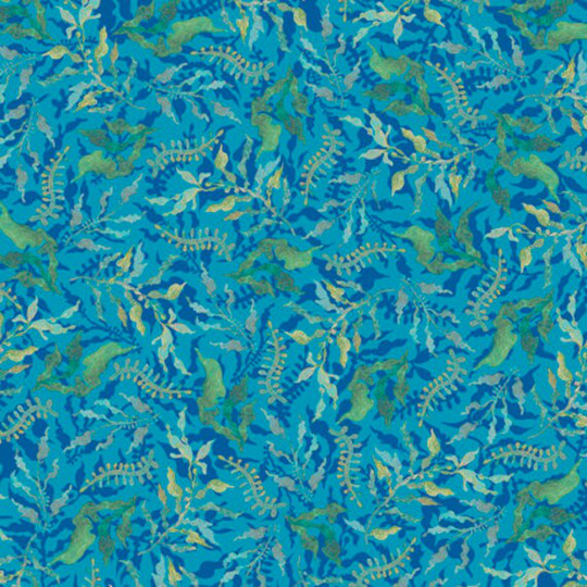 Aqua Leaf Toss Cotton Fabric, Sun & Sea David Galchutt Qt Fabrics 28679-Q Fq Fat Quarter Eighth Half Yard Bty Coastal Ocean Sea Life Blender