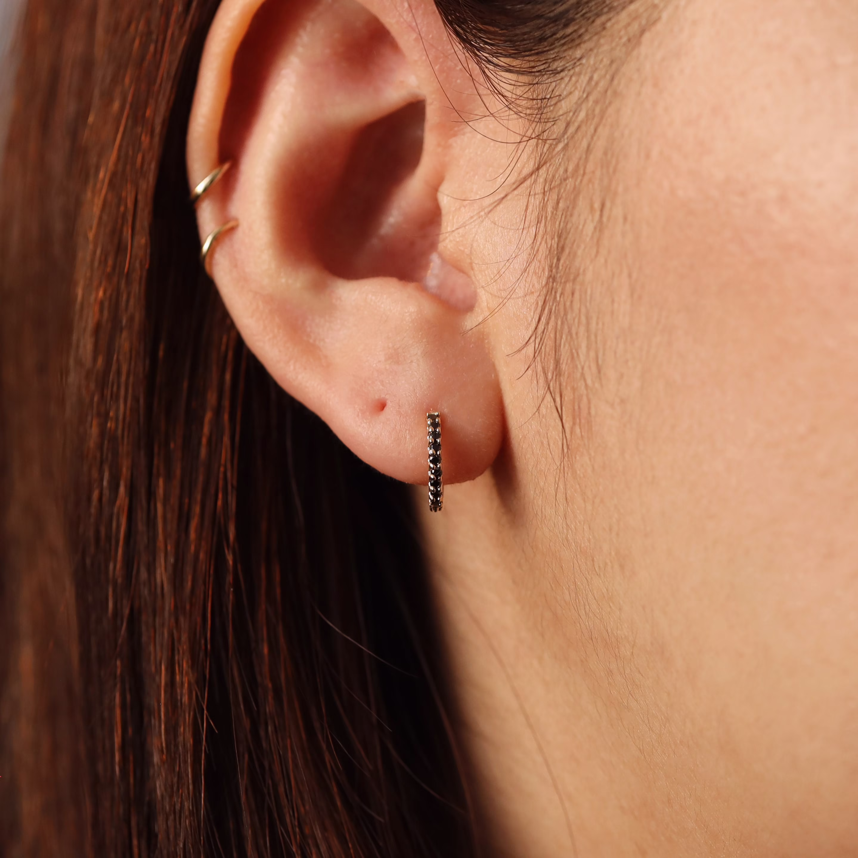 Black Diamond Huggie Earrings/11mm Hoop Single Or Pair