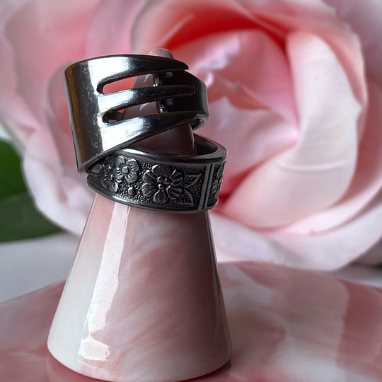 Stainless Steel Fork Spoon Ring Set, Eco-Friendly Jewelry, Upcycled Spoonflower, Silver Set For Woman, Gift Her