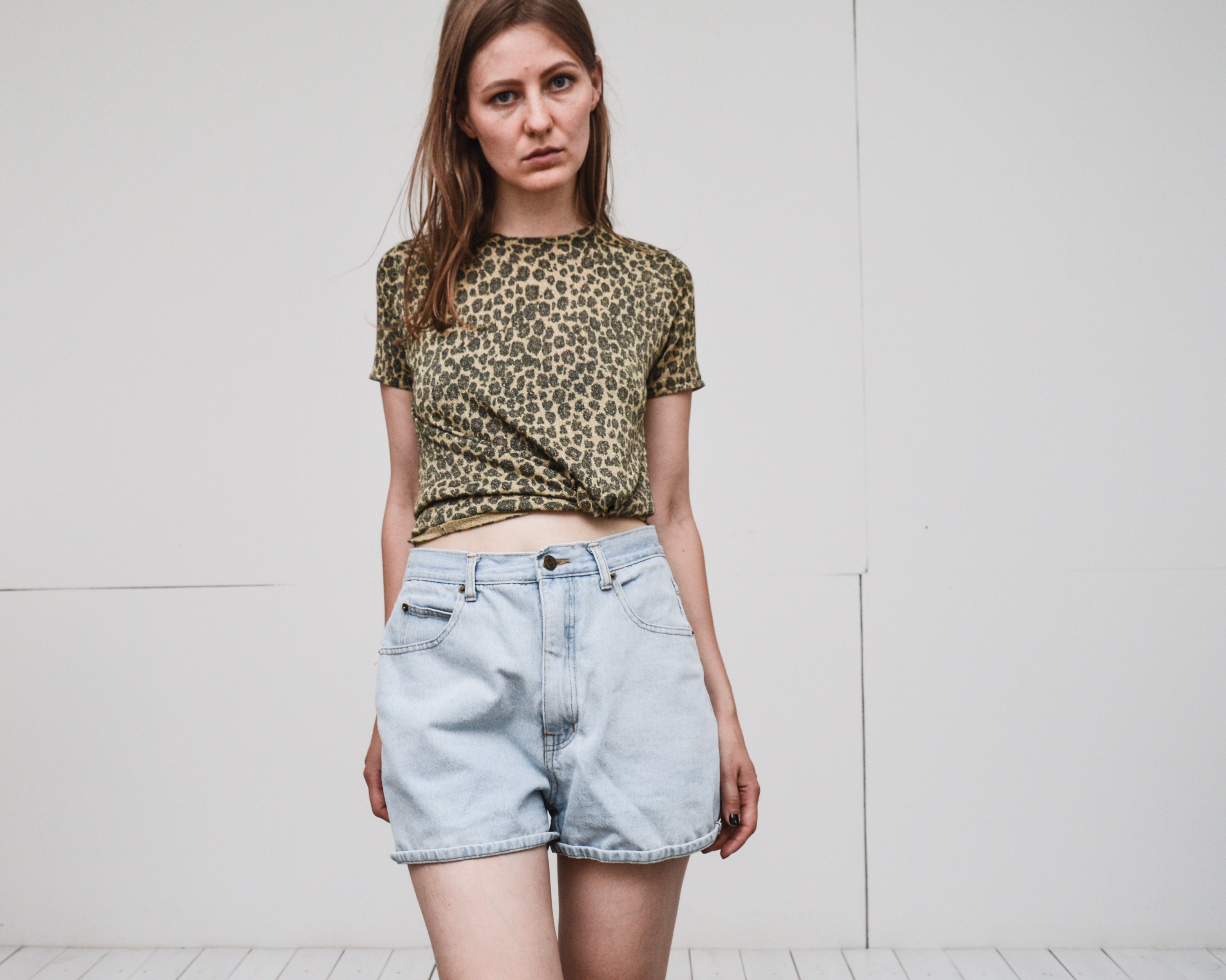 Vintage Silk Blend Animal Print Short Sleeve Sweater Golden Cheetah Top Small Medium Size