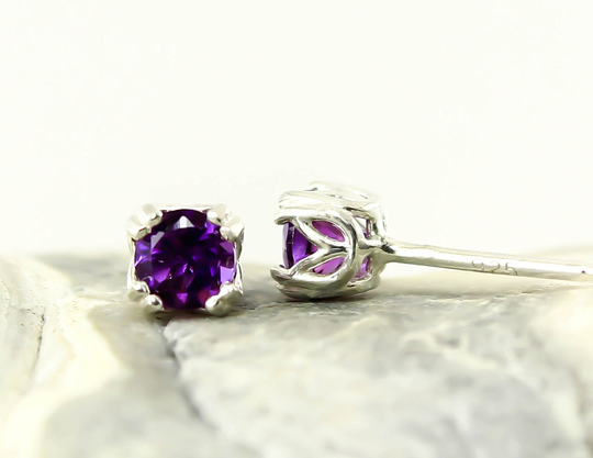 Genuine Natural Amethyst 4mm Or 5mm Stud Earrings in 925 Sterling Silver Studs, Gemstone Earrings, February Birthstone