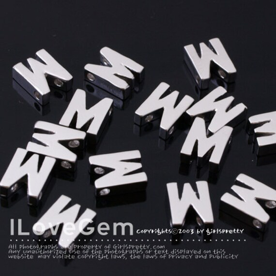 Np-1458 Matt Rhodium Plated, Mini Pendant, Alphabet, Letter, M, 2Pcs/Initial Beads, Personalized, Customized, Anniversary Jewelry