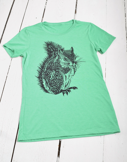 Women's Squirrel T Shirt - Organic Tri-Blend Hand Screen Printed T-Shirts Eco Fashion Slow