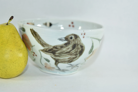 Handmade Pottery Bowl With Crow Raven Blackbird