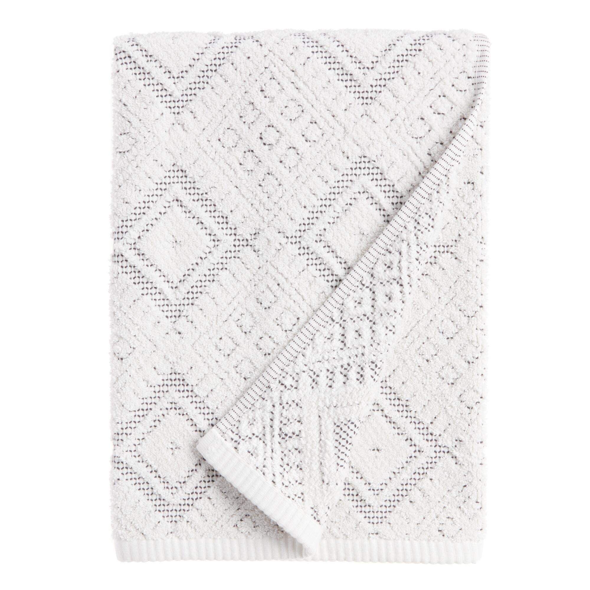 Ivory and Black Diamond Honeycomb Zena Bath Towel by World Market