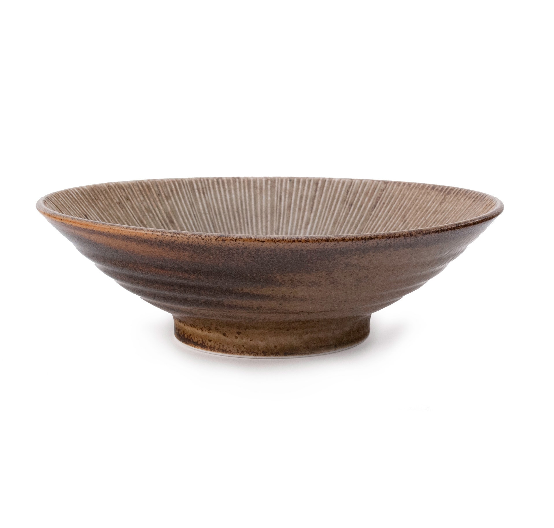 Japanese Minoyaki Porcelain 48 Fl Oz Large Shallow Bowl 9 Diameter Brown Handcrafted in Japan