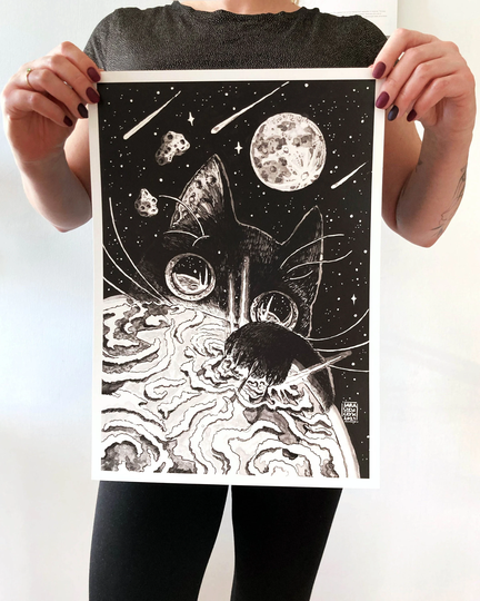 Planet Destroyer Art Print Oparty Na Monicie Inktober Moon/Collide