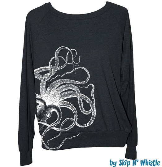 Womens Octopus Tri Blend Pullover American Apparel S M L | 6 Color Options