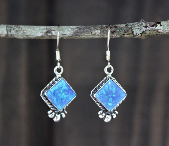 Opal Sterling Silver Earrings, Stone Birthstone Cowgirl Bohemian Hippie Gift For Her