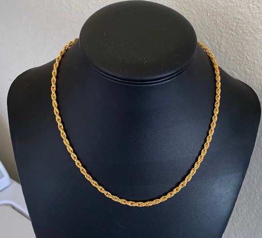 Bright Gold Plated 18 Inch 4mm Rope Chain With Security Clasp