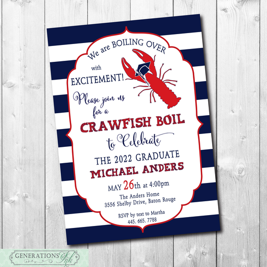 Crawfish Boil Graduation Party Invitation, Seafood Boil, Senior Party, Class Of 2022, Girl Graduation, Boy Digital Or Printed