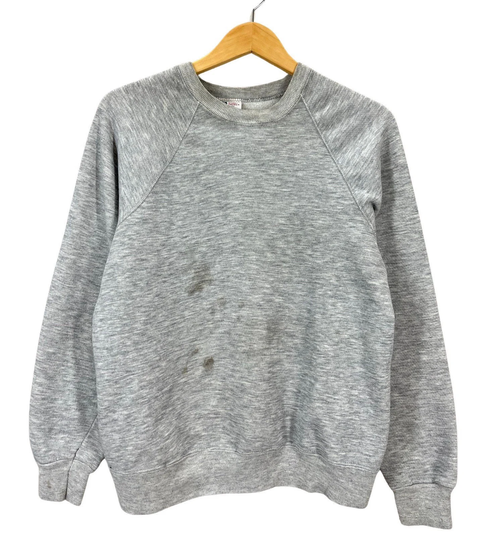Vintage 80's Super Distressed Blank Tri Blend Heather Gray Raglan Sweatshirt Fits Medium