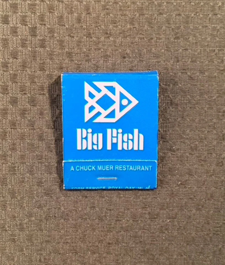 Vintage Matchbook, Big Fish, Chuck Muer, Restaurant, Dearborn, Michigan, with 20 Match Sticks, Free Ship in Usa