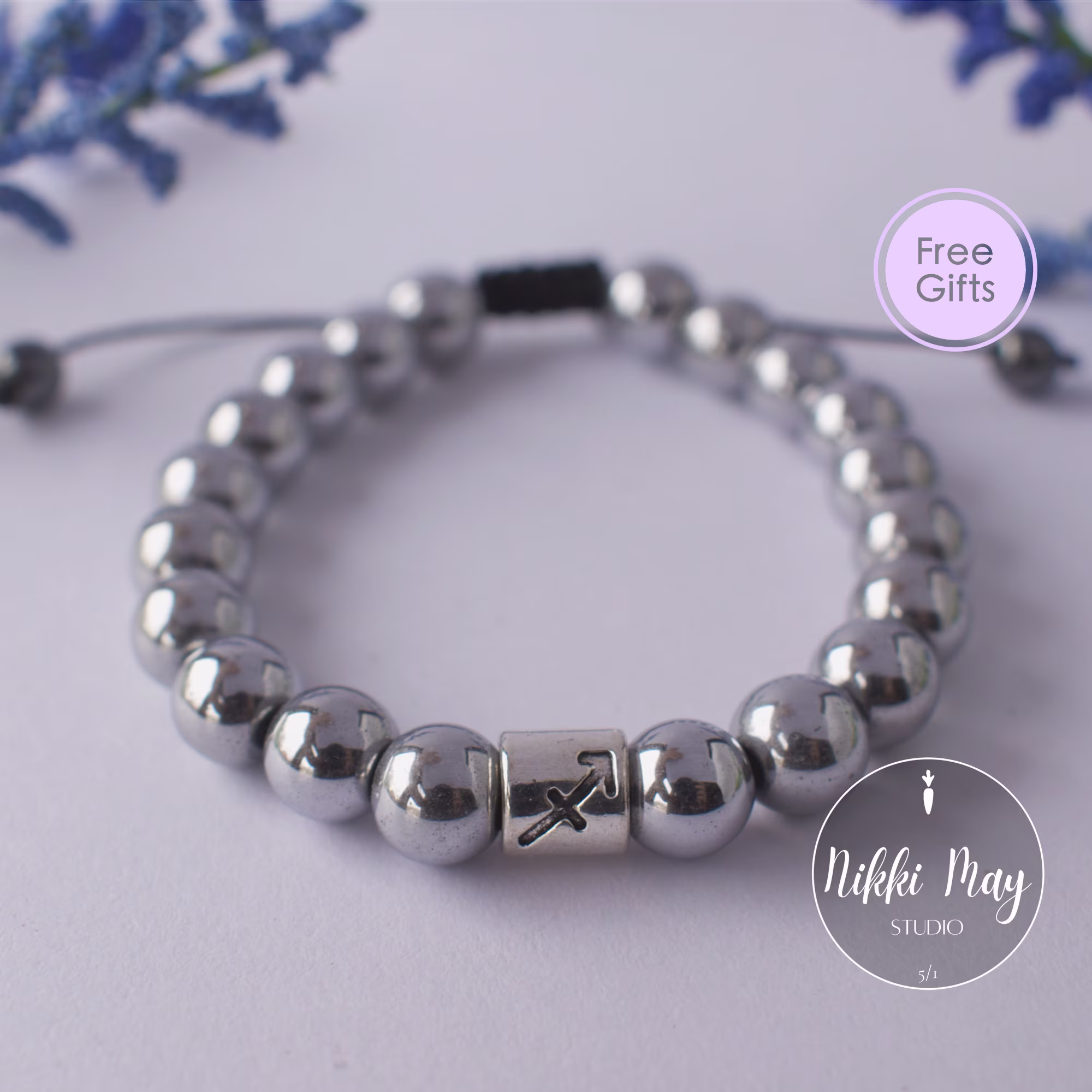 Zodiac Sign Adjustable Hematite Bead Bracelet, Personalized Gift, Gift For Him, Her, Celestial Cute