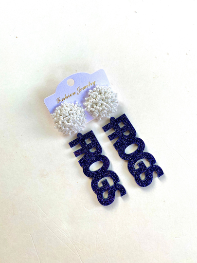 Tcu Horned Frogs Earrings Jewelry Birthday Gift For Her Female Woman, Football, Purple & White Earrings, Riff Ram
