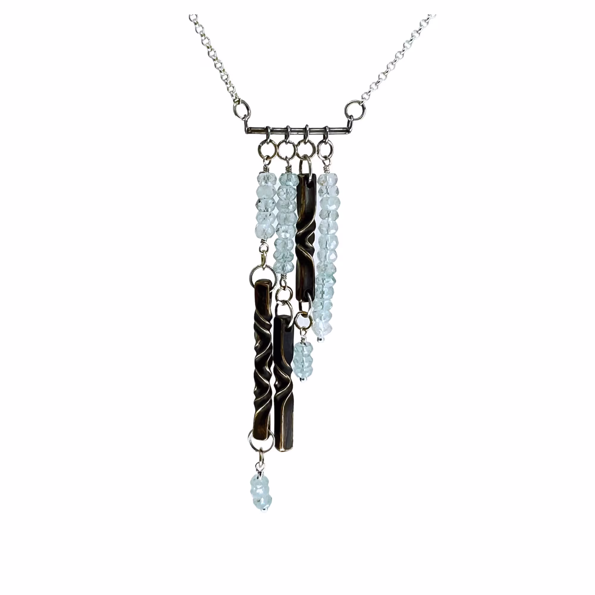 Aquamarine & Iron Bar Necklace, 6Th Anniversary Gift For Wife, Jewelry, Statement Necklace By Blacksmith, Hand Forged