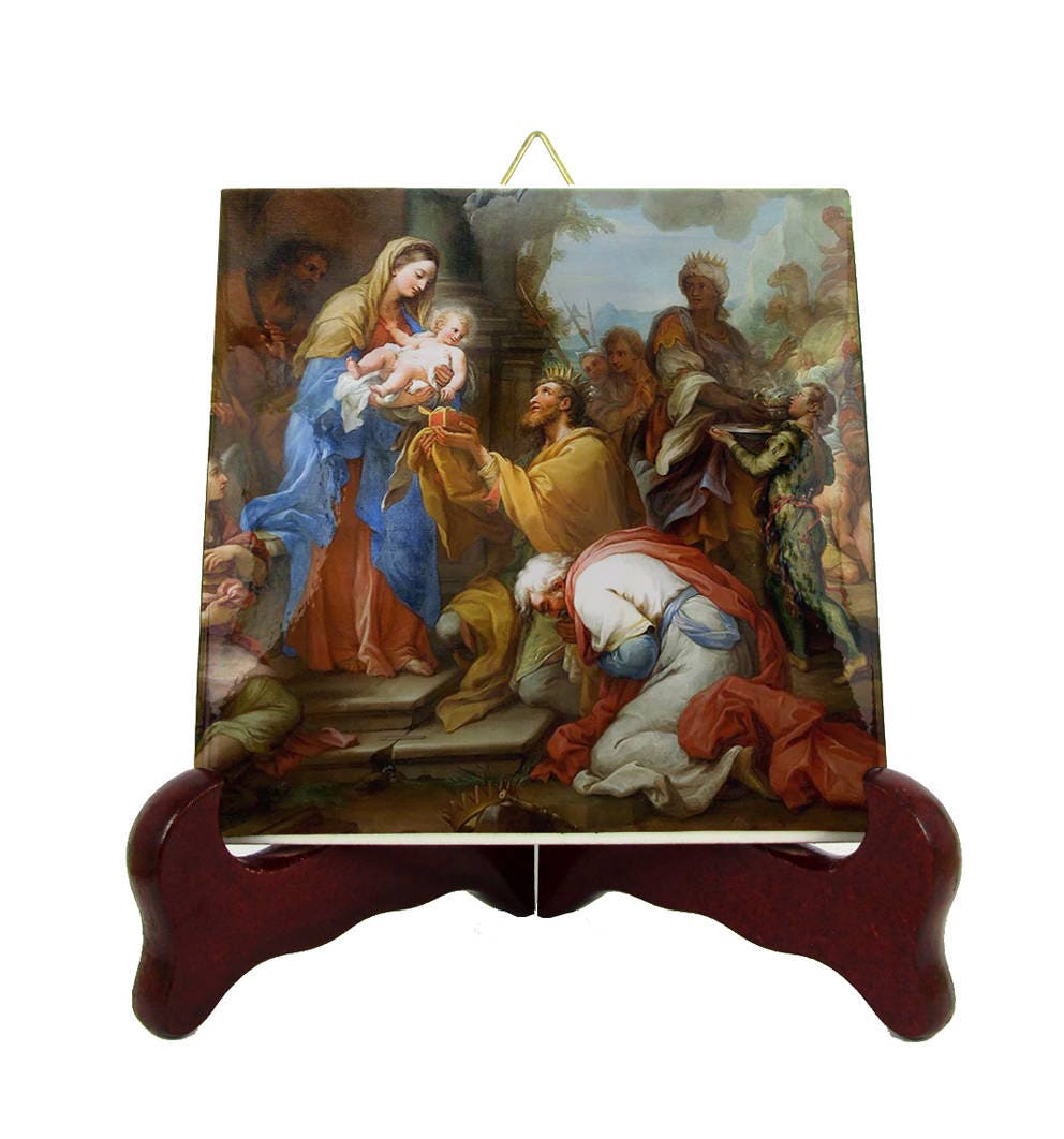 Catholic Gift - Adoration Of The Magi Holy Art Icon On Tile Inspired By Giuseppe Chiari Christmas Gifts Religious Catholic Faith