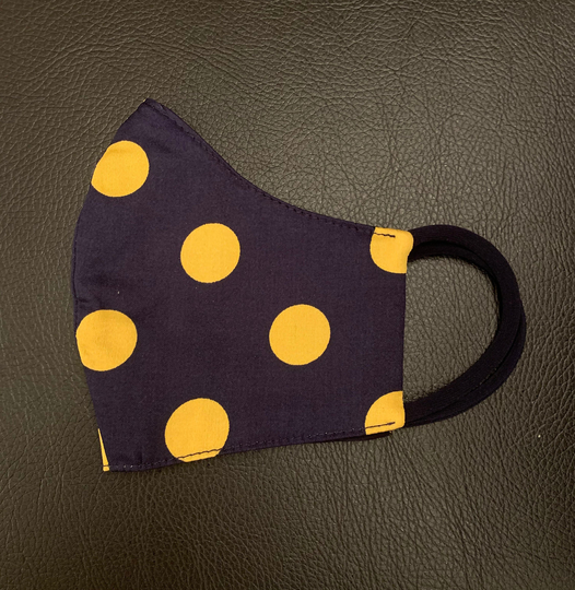 Face Mask Navy & Gold Polka Dot Cotton With Filter Washable & Reusable Reversible Made in Usa