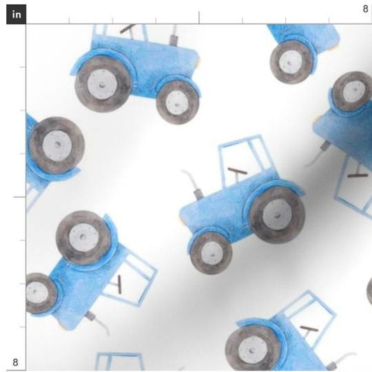 Little Blue Tractor Fabric By The Yard | Watercolo Farm Themed Birthday Tractors Nursery Baby Blanket Minky Made To Order