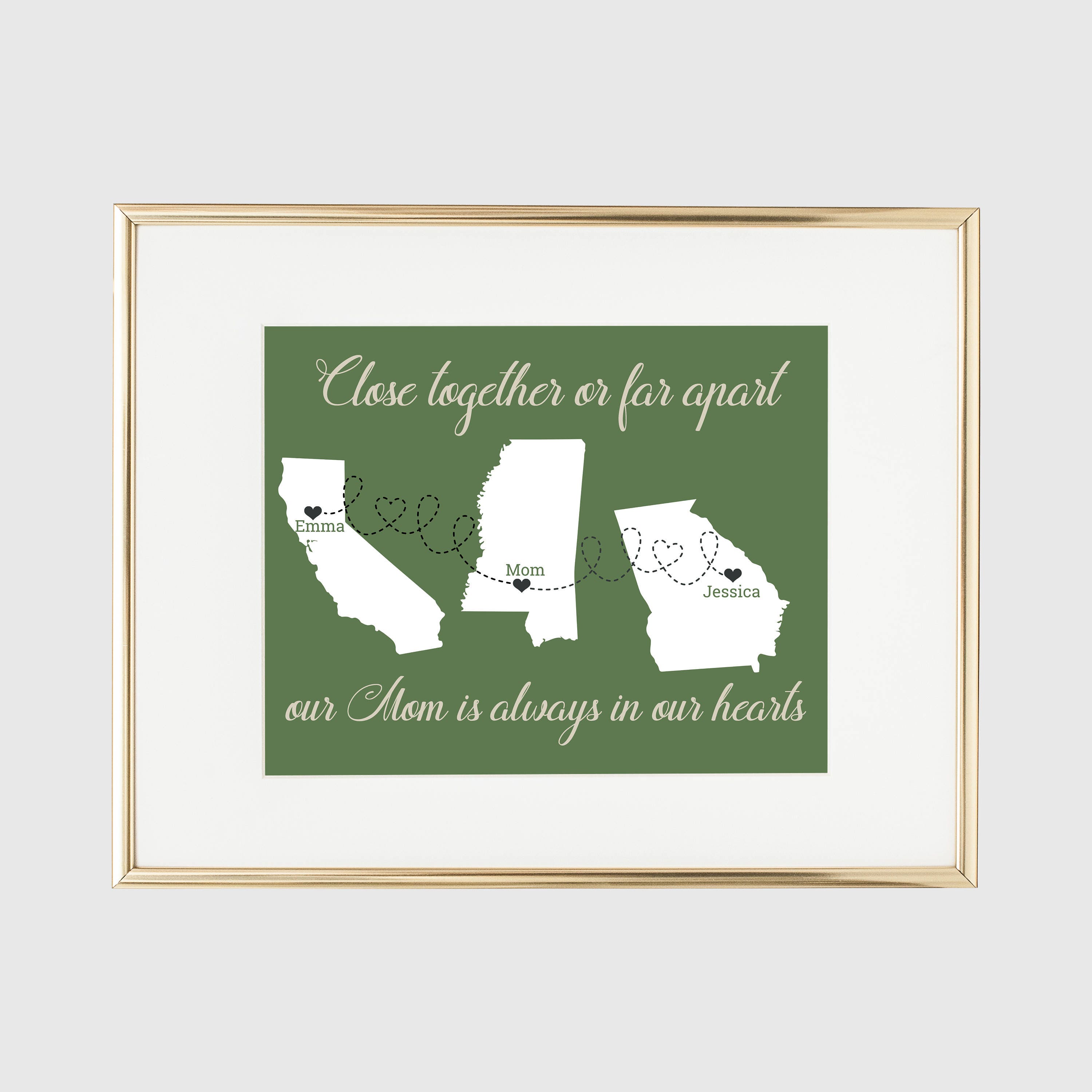 Personalized Long Distance Map Print For Mom, Christmas Gift Mom
