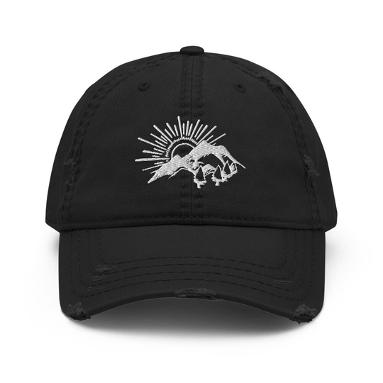Embroidery Sun in The Mountains Dad Hat | Camping & Hiking Embroidered Baseball Cap Gift For Men Women Black Or Navy Blue