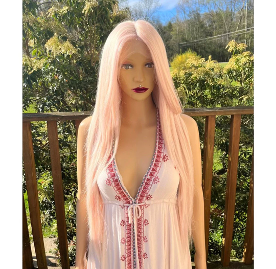 Long Straight Rose/613 Human Hair Blend Front Lace Daily Wig./Cosplay Party