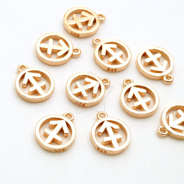 Sv-265-Rg/1 Pcs - Zodiac Sign Symbol Charms, Constellation, Sagittarius, November, December Birthday, Rose Gold Plated 925 Sterling Silver