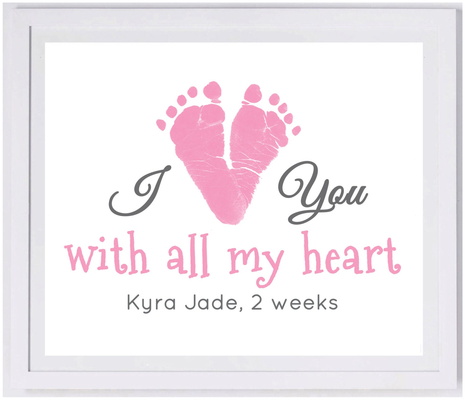 Love With All My Heart Footprint Wall Art, Baby Footprint Art, New Mom Dad Grandpma Grandpa Gift, Keepsake, Nursery Art. 1700 Pap