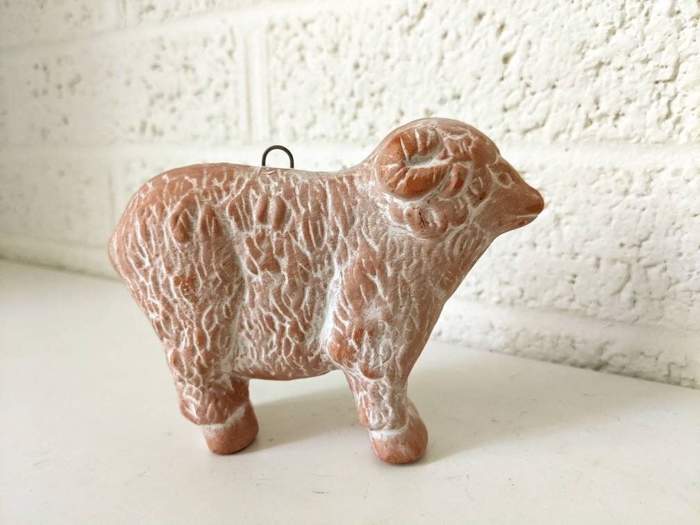 Vintage Terra Cotta Ram Ornament | Sheep