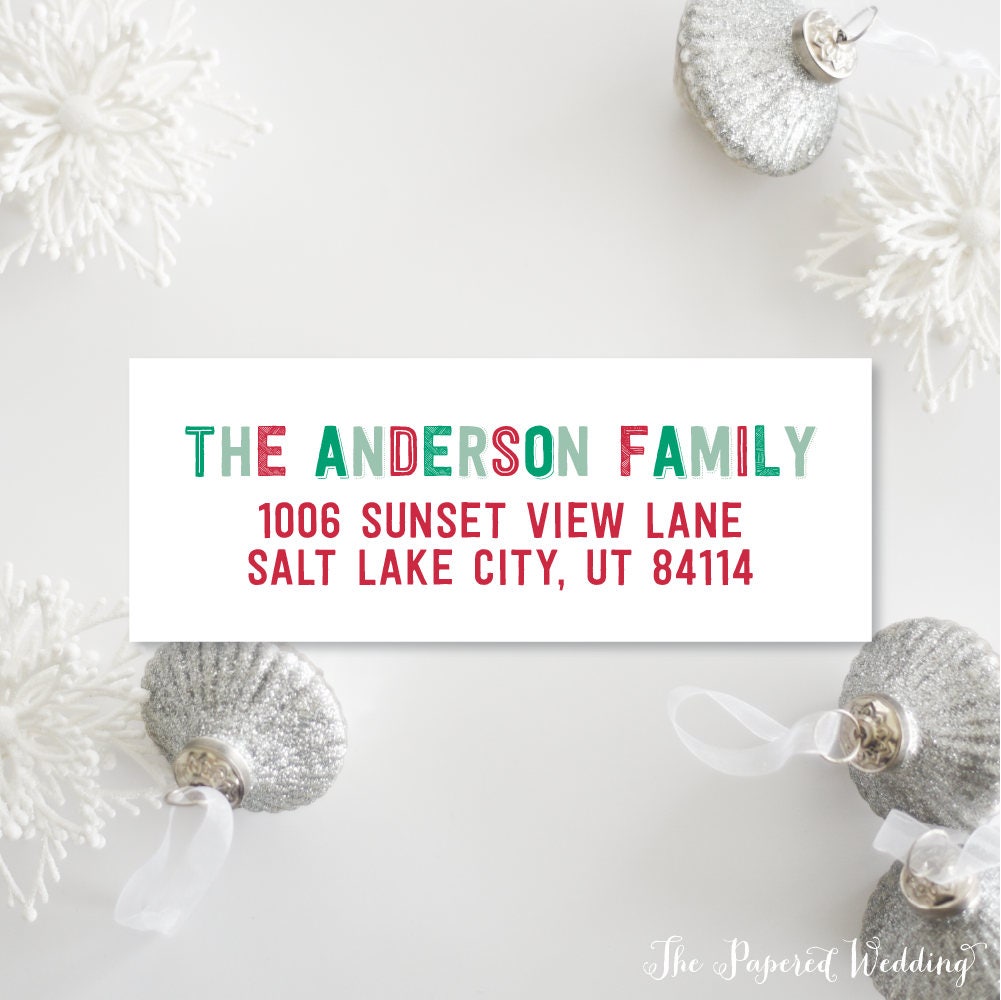 Red & Green Return Address Labels - Fun, Simple For Christmas Card Personalized Stickers 041