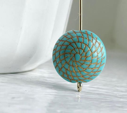 Blue Gold Etched Acrylic Pillow Beads 17mm | 10