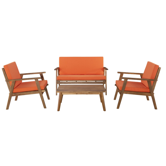 Mid Century Stinson 4 Piece Outdoor Patio Occasional Set: Blue/Brown - Wood by World Market