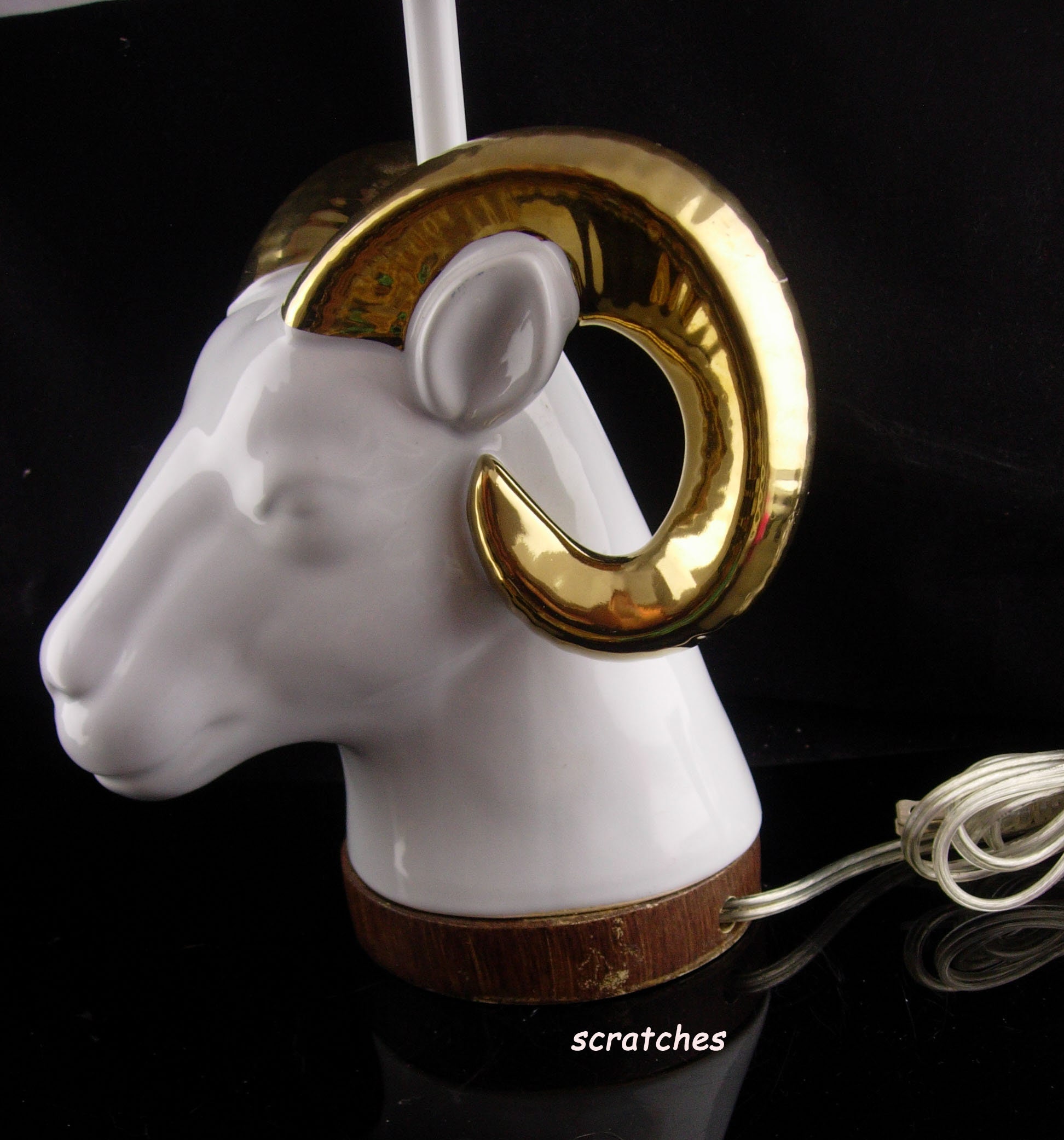 23 Vintage Ram Head Lamp - White & Gold Neoclassical Light Ibex Mountain Goat Hi-Ram Abiff