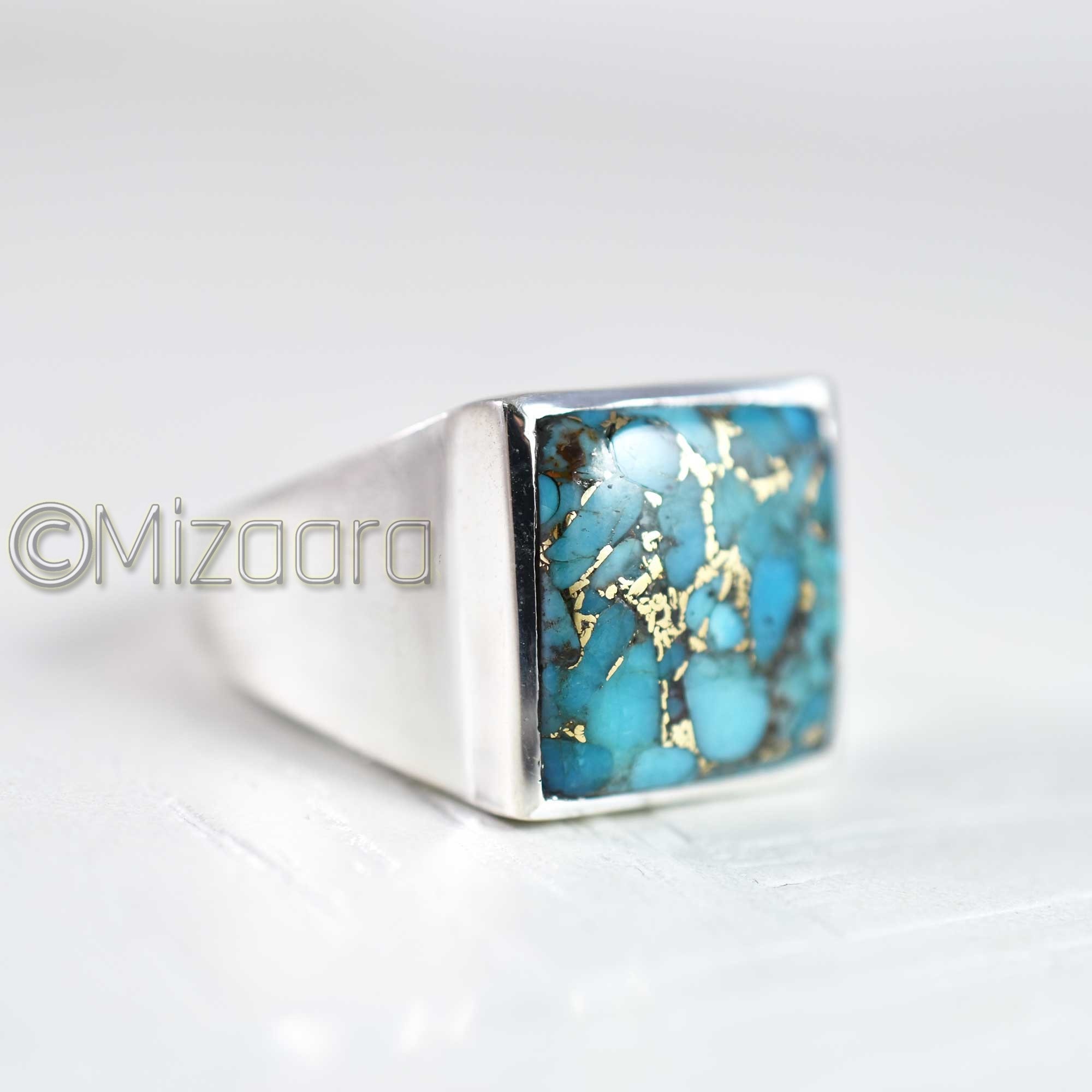 Blue Copper Turquoise 925 Sterling Silver Ring Gemstone Heavy Men's Engagement Gift For Him