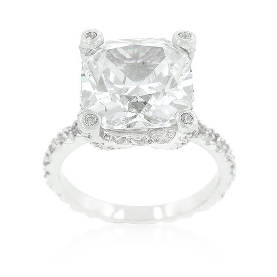 Brilliant Cushion Cut Solitaire Diamond Ring, Engagement Large Elegant