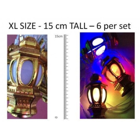 Ramadan & Eid Home Decoration Multicolor Fanoos Large Golden Lantern String Light Led